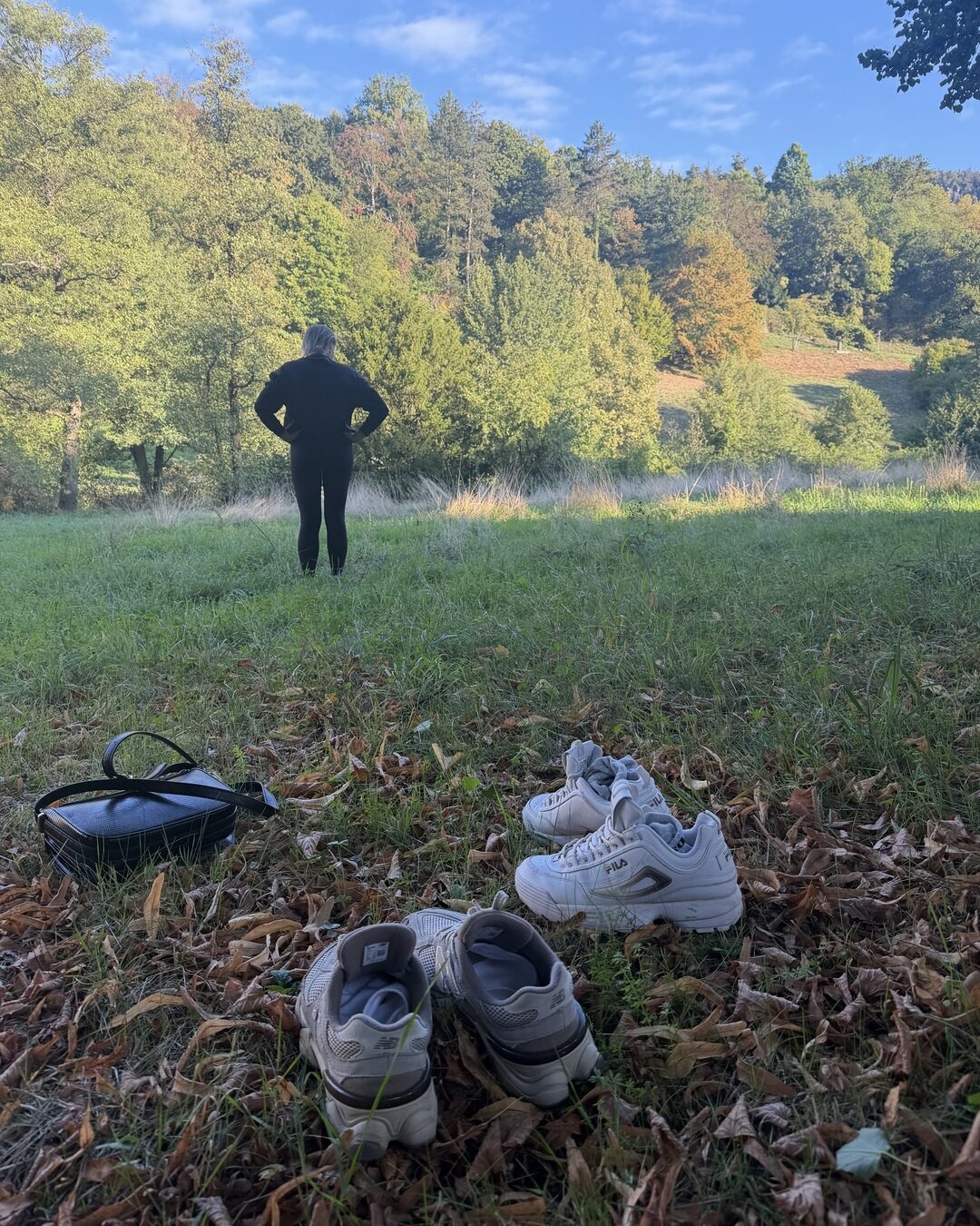 Barefoot on the grass at seven in the morning